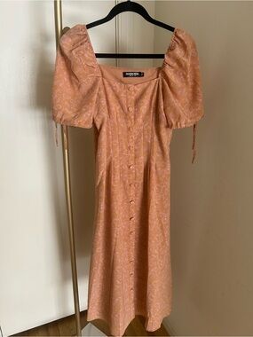 Fashion Union Peach Paisley Puff Sleeve Midi Dress Cottagecore US 6
